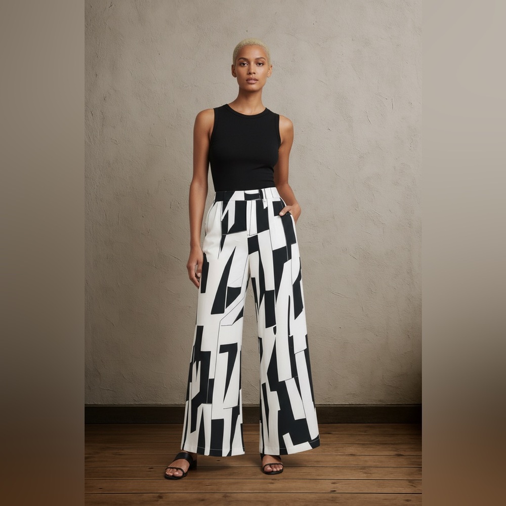 ABSTRACT AFFAIR BLACK & WHITE WIDE LEG PALAZZO PANTS